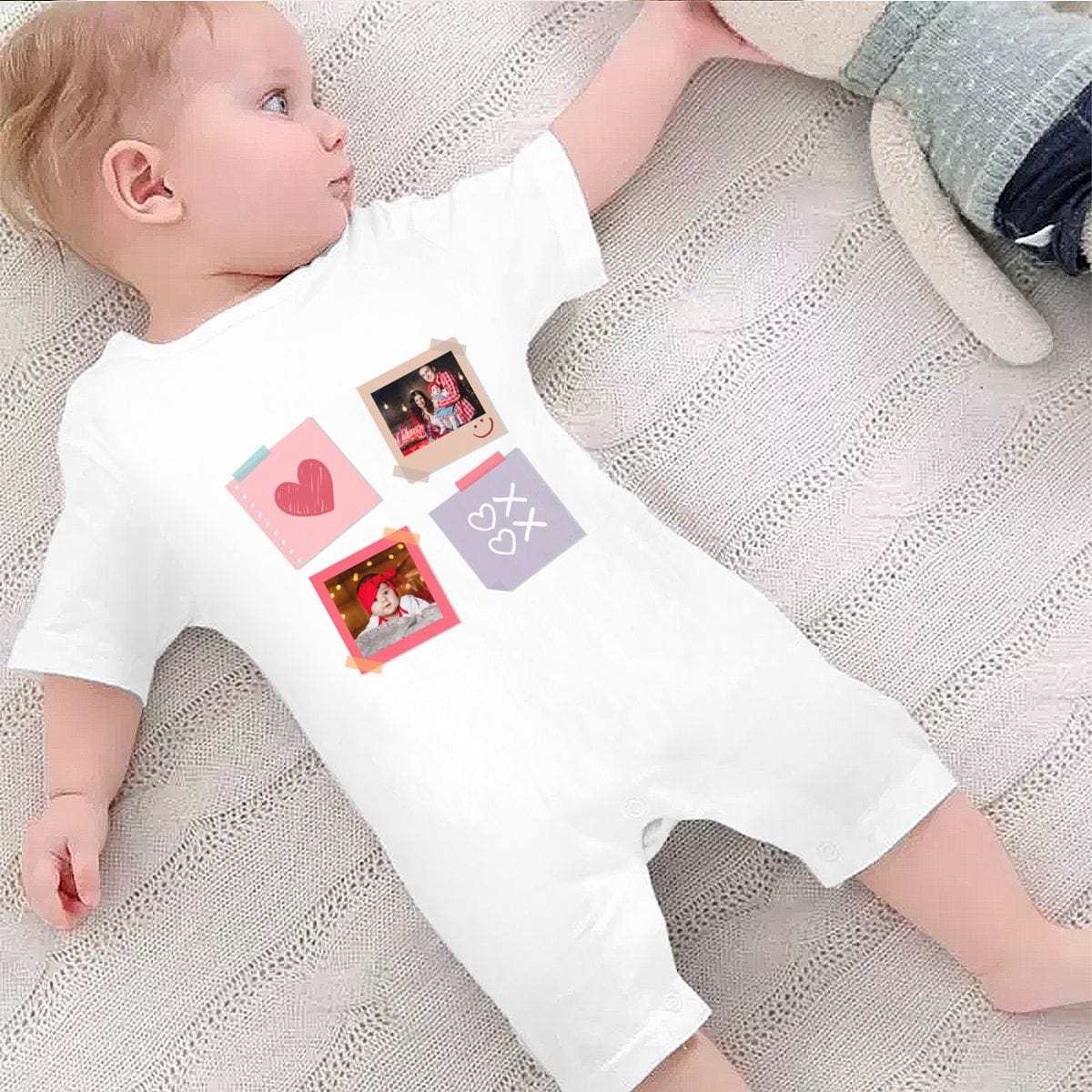 Custom #For 0-2T-Custom 2 Photos Baby Short Sleeve Rompers 100% Organic Cotton Jumpsuit One-piece Coverall and Layette Set - YesCustom
