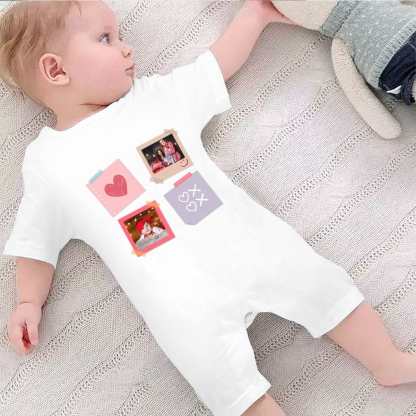 Custom #For 0-2T-Custom 2 Photos Baby Short Sleeve Rompers 100% Organic Cotton Jumpsuit One-piece Coverall and Layette Set - YesCustom