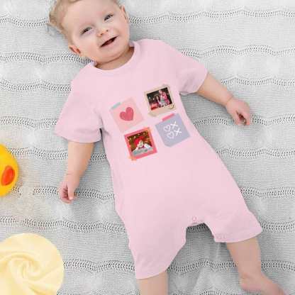 Custom #For 0-2T-Custom 2 Photos Baby Short Sleeve Rompers 100% Organic Cotton Jumpsuit One-piece Coverall and Layette Set - YesCustom