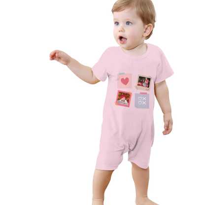 Custom #For 0-2T-Custom 2 Photos Baby Short Sleeve Rompers 100% Organic Cotton Jumpsuit One-piece Coverall and Layette Set - YesCustom