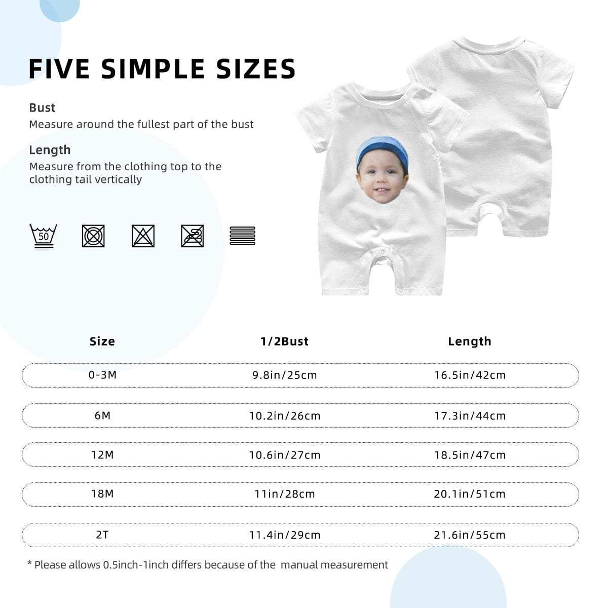 Custom #For 0-2T-Custom Face Baby Short Sleeve Rompers 100% Organic Cotton Jumpsuit One-piece Coverall and Layette Set - YesCustom