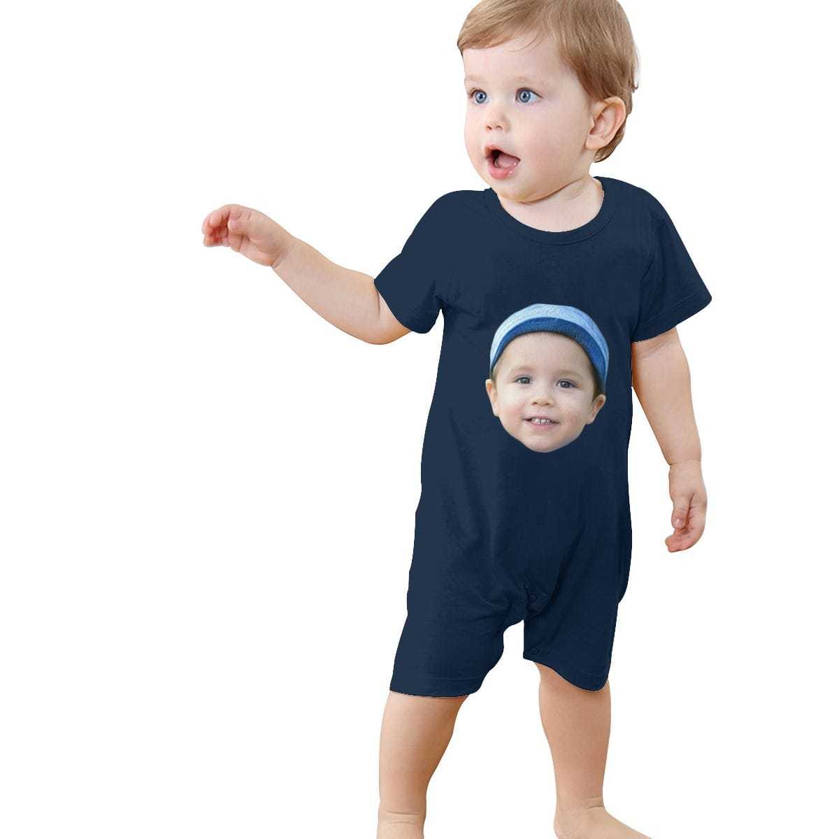 Custom #For 0-2T-Custom Face Baby Short Sleeve Rompers 100% Organic Cotton Jumpsuit One-piece Coverall and Layette Set - YesCustom