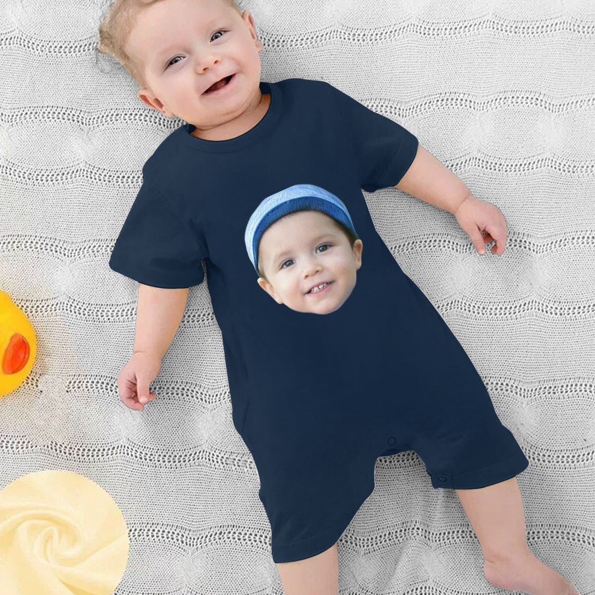 Custom #For 0-2T-Custom Face Baby Short Sleeve Rompers 100% Organic Cotton Jumpsuit One-piece Coverall and Layette Set - YesCustom