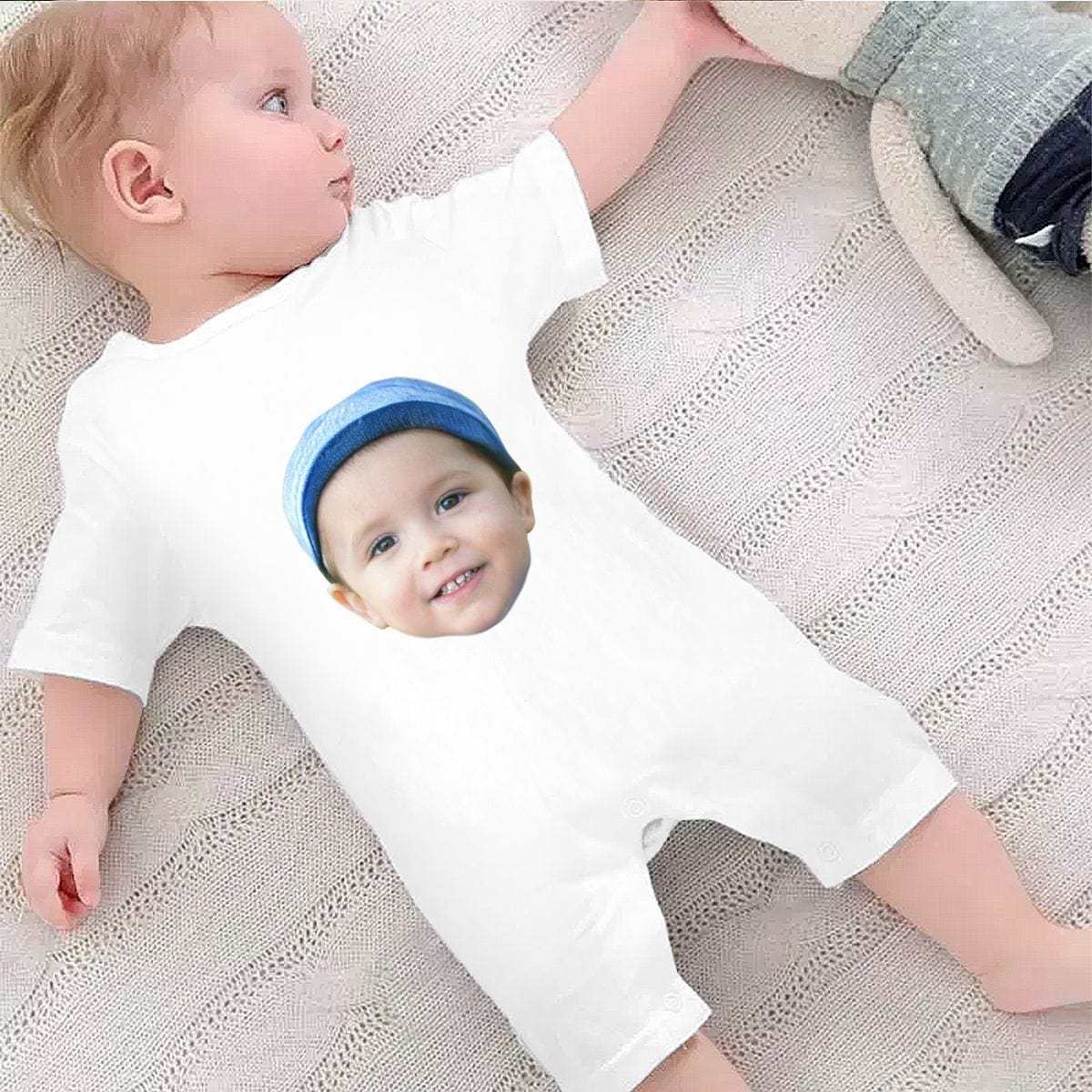 Custom #For 0-2T-Custom Face Baby Short Sleeve Rompers 100% Organic Cotton Jumpsuit One-piece Coverall and Layette Set - YesCustom