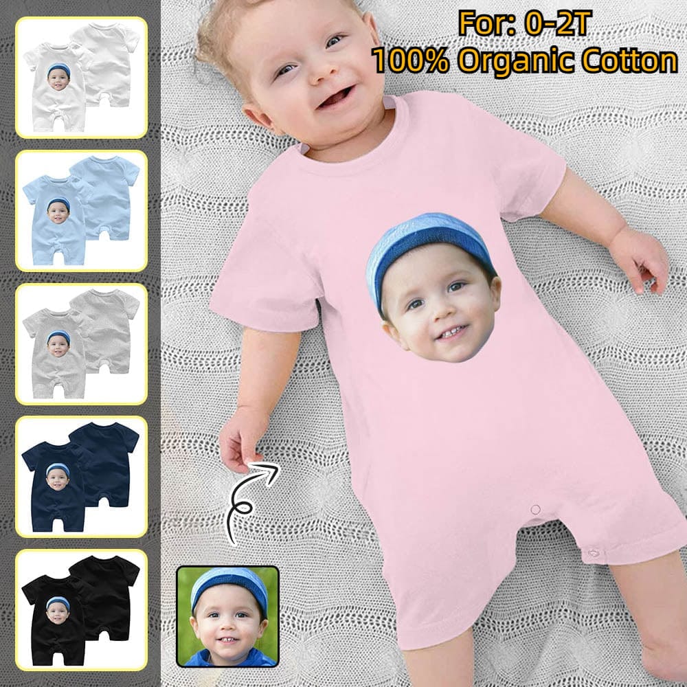 Custom #For 0-2T-Custom Face Baby Short Sleeve Rompers 100% Organic Cotton Jumpsuit One-piece Coverall and Layette Set - YesCustom