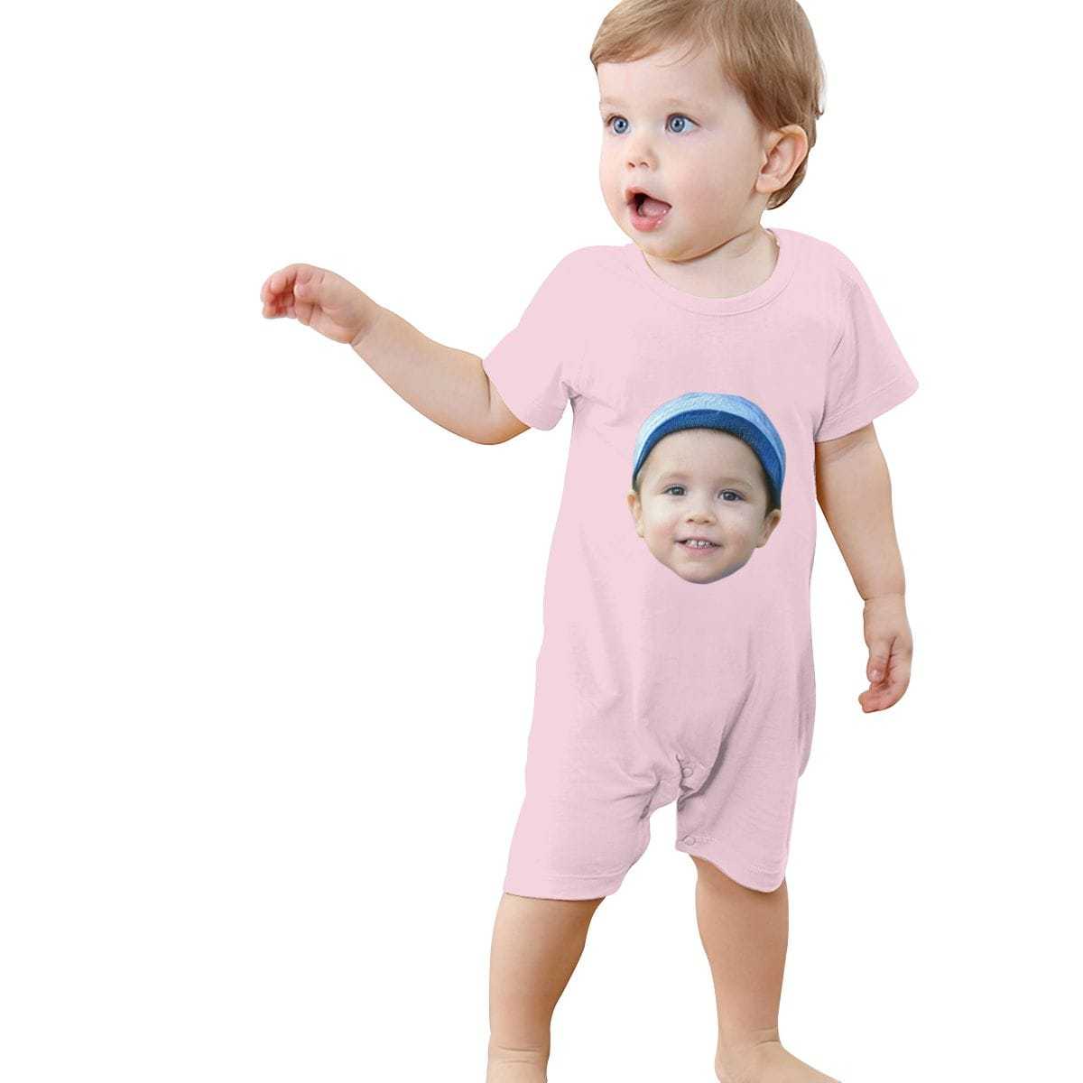 Custom #For 0-2T-Custom Face Baby Short Sleeve Rompers 100% Organic Cotton Jumpsuit One-piece Coverall and Layette Set - YesCustom