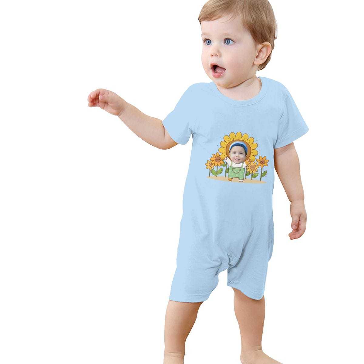 Custom #For 0-2T-Custom Face Sunflower Baby Short Sleeve Rompers 100% Organic Cotton Jumpsuit One-piece Coverall and Layette Set - YesCustom