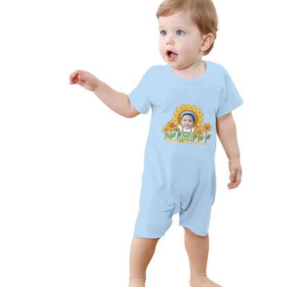 Custom #For 0-2T-Custom Face Sunflower Baby Short Sleeve Rompers 100% Organic Cotton Jumpsuit One-piece Coverall and Layette Set - YesCustom
