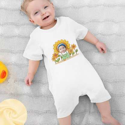 Custom #For 0-2T-Custom Face Sunflower Baby Short Sleeve Rompers 100% Organic Cotton Jumpsuit One-piece Coverall and Layette Set - YesCustom
