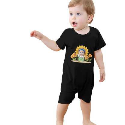 Custom #For 0-2T-Custom Face Sunflower Baby Short Sleeve Rompers 100% Organic Cotton Jumpsuit One-piece Coverall and Layette Set - YesCustom