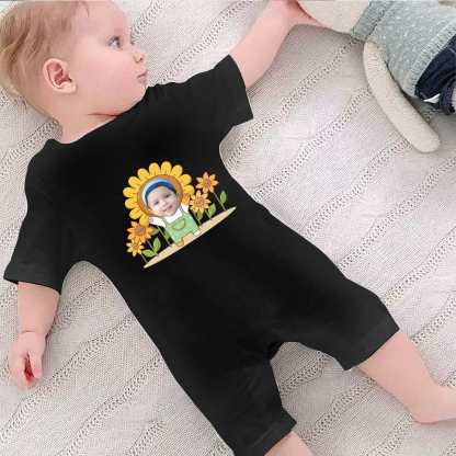Custom #For 0-2T-Custom Face Sunflower Baby Short Sleeve Rompers 100% Organic Cotton Jumpsuit One-piece Coverall and Layette Set - YesCustom