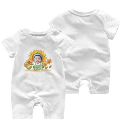 Custom #For 0-2T-Custom Face Sunflower Baby Short Sleeve Rompers 100% Organic Cotton Jumpsuit One-piece Coverall and Layette Set - YesCustom