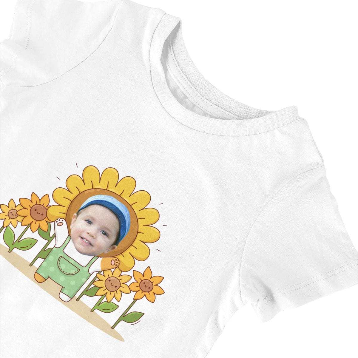 Custom #For 0-2T-Custom Face Sunflower Baby Short Sleeve Rompers 100% Organic Cotton Jumpsuit One-piece Coverall and Layette Set - YesCustom