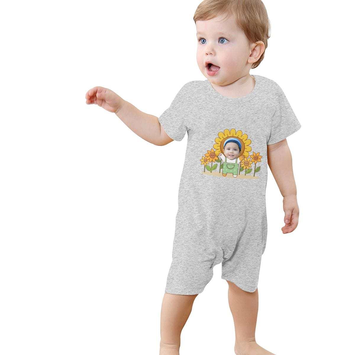 Custom #For 0-2T-Custom Face Sunflower Baby Short Sleeve Rompers 100% Organic Cotton Jumpsuit One-piece Coverall and Layette Set - YesCustom