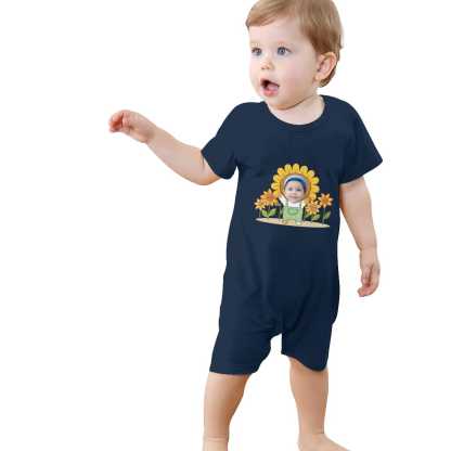 Custom #For 0-2T-Custom Face Sunflower Baby Short Sleeve Rompers 100% Organic Cotton Jumpsuit One-piece Coverall and Layette Set - YesCustom