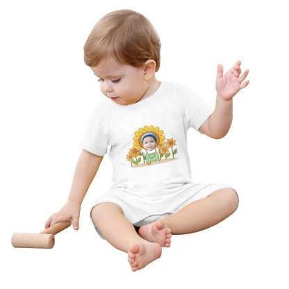 Custom #For 0-2T-Custom Face Sunflower Baby Short Sleeve Rompers 100% Organic Cotton Jumpsuit One-piece Coverall and Layette Set - YesCustom
