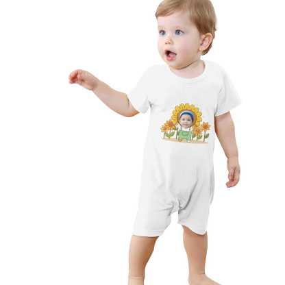 Custom #For 0-2T-Custom Face Sunflower Baby Short Sleeve Rompers 100% Organic Cotton Jumpsuit One-piece Coverall and Layette Set - YesCustom