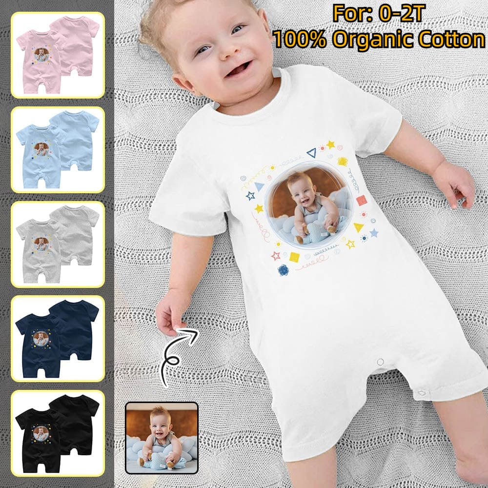 Custom #For 0-2T-Custom Photo Baby Short Sleeve Rompers 100% Organic Cotton Jumpsuit One-piece Coverall and Layette Set - YesCustom