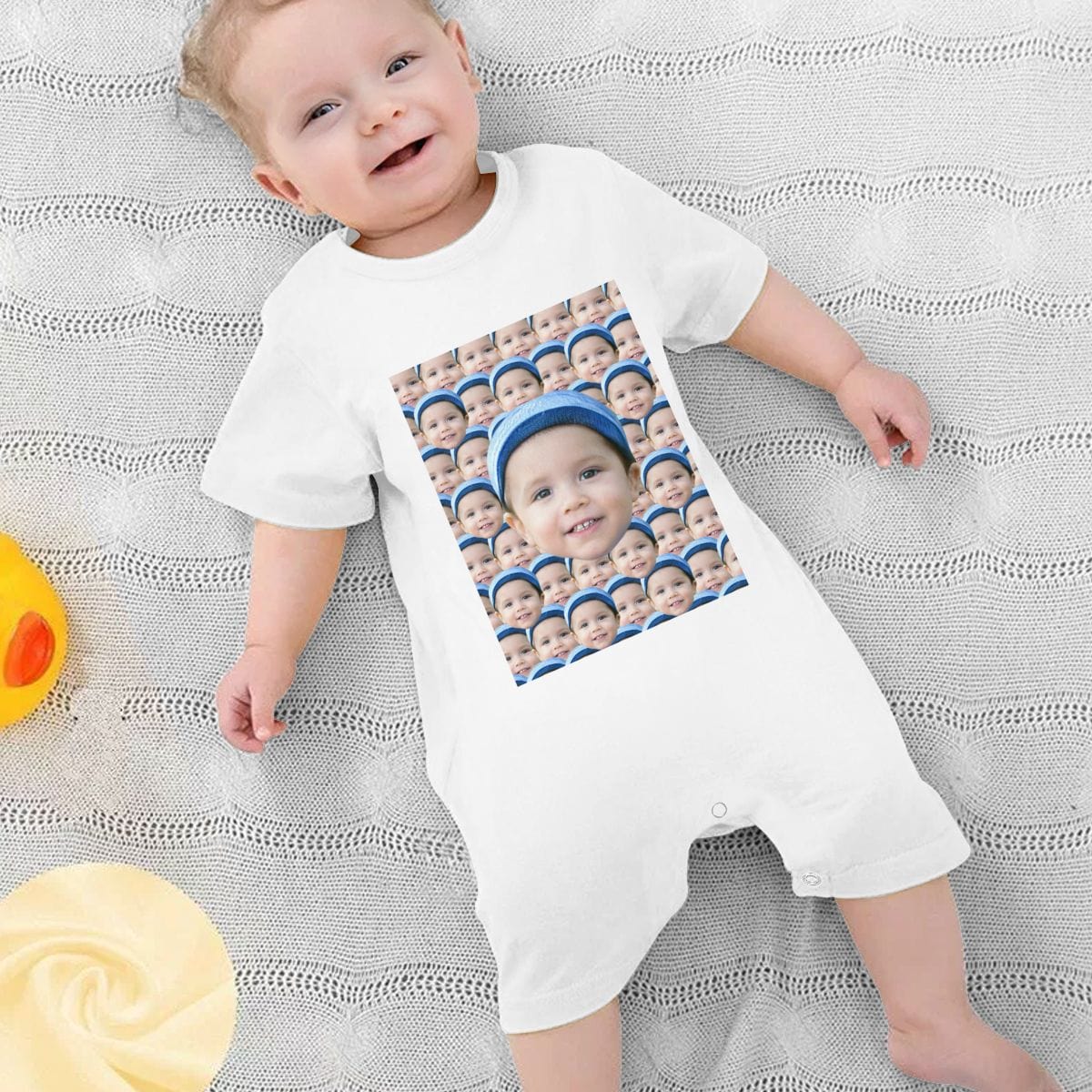 Custom #For 0-2T-Custom Seamless Face Baby Short Sleeve Rompers 100% Organic Cotton Jumpsuit One-piece Coverall and Layette Set - YesCustom