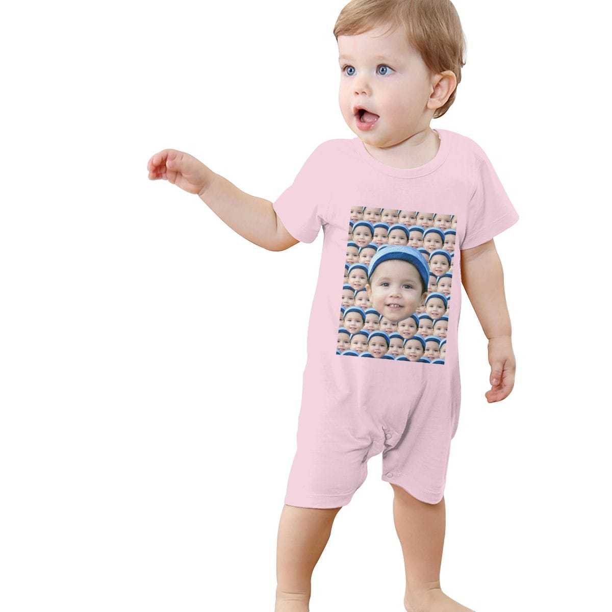 Custom #For 0-2T-Custom Seamless Face Baby Short Sleeve Rompers 100% Organic Cotton Jumpsuit One-piece Coverall and Layette Set - YesCustom