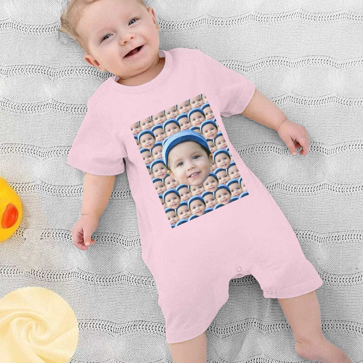 Custom #For 0-2T-Custom Seamless Face Baby Short Sleeve Rompers 100% Organic Cotton Jumpsuit One-piece Coverall and Layette Set - YesCustom