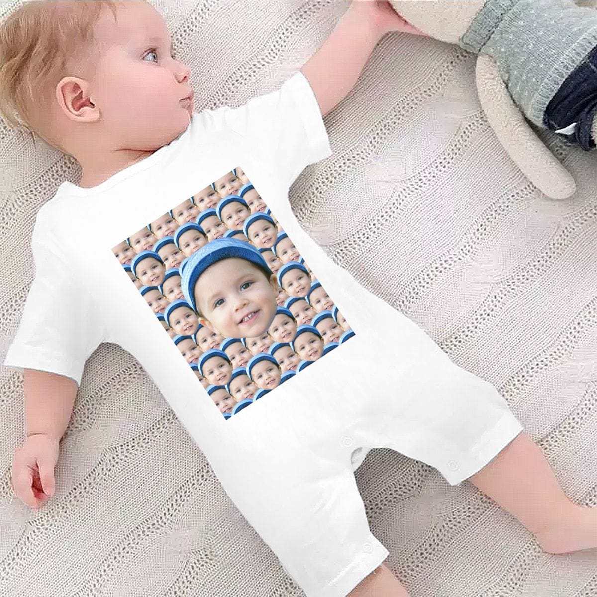 Custom #For 0-2T-Custom Seamless Face Baby Short Sleeve Rompers 100% Organic Cotton Jumpsuit One-piece Coverall and Layette Set - YesCustom