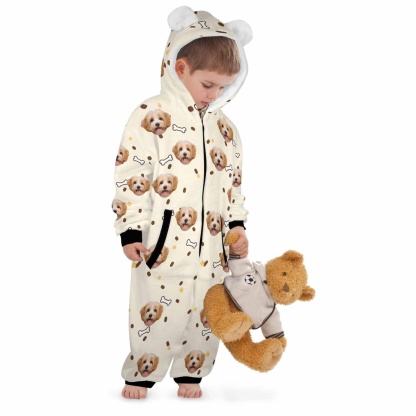 Custom #For 2-15Y-Custom Dag Face Children's Coral Fleece Comfortable And Warm Zipper Onesie Pajamas One Piece Sleepwear - YesCustom