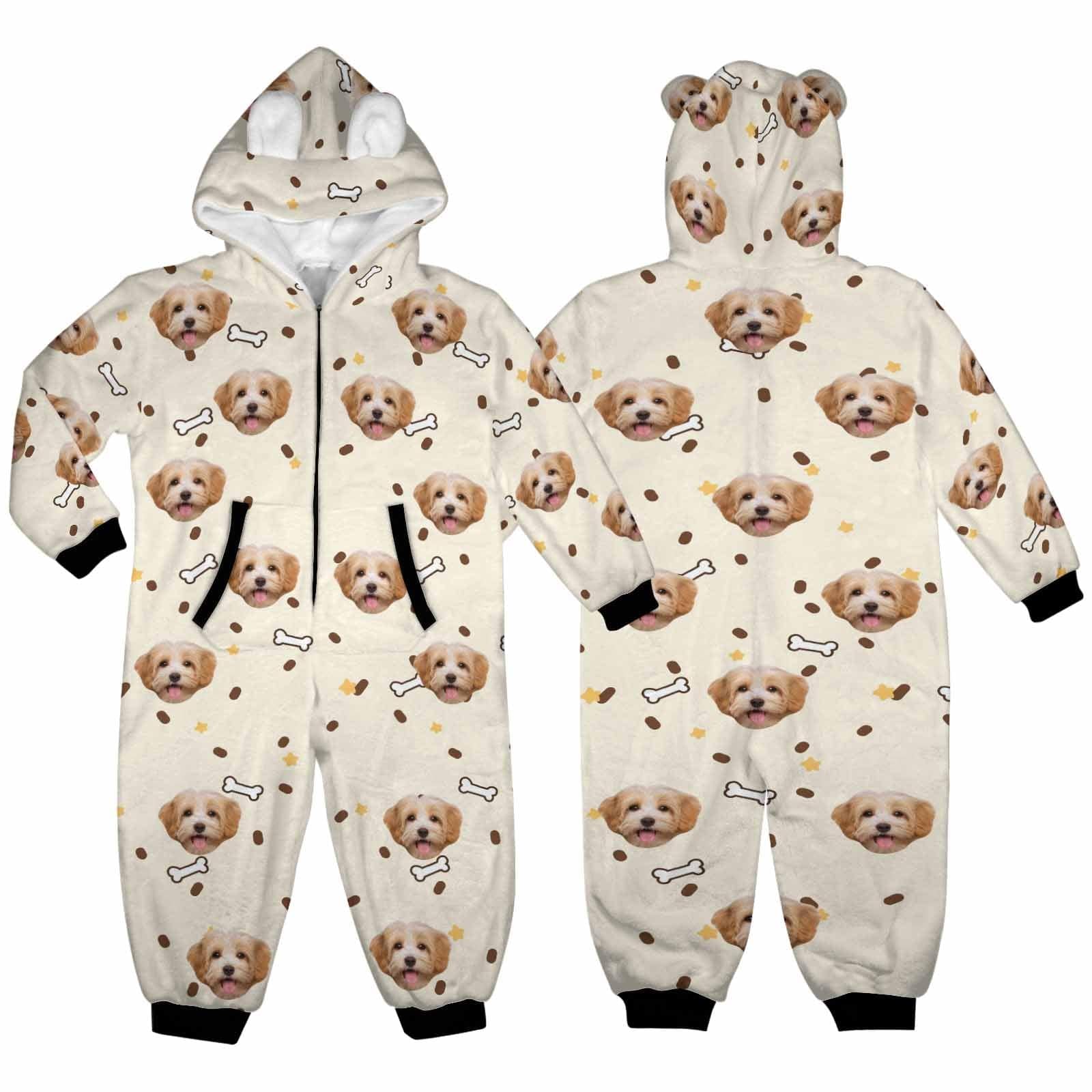 Custom #For 2-15Y-Custom Dag Face Children's Coral Fleece Comfortable And Warm Zipper Onesie Pajamas One Piece Sleepwear - YesCustom