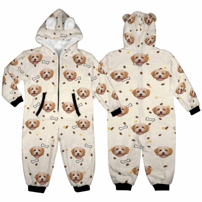 Custom #For 2-15Y-Custom Dag Face Children's Coral Fleece Comfortable And Warm Zipper Onesie Pajamas One Piece Sleepwear - YesCustom