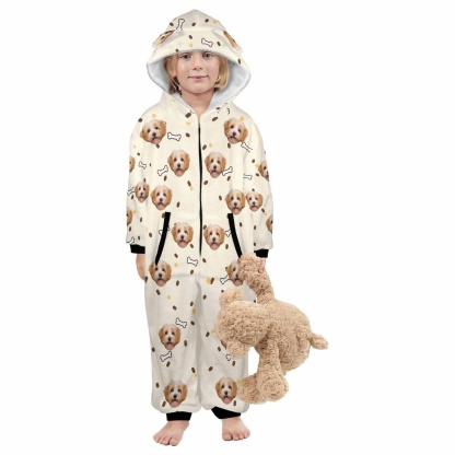 Custom #For 2-15Y-Custom Dag Face Children's Coral Fleece Comfortable And Warm Zipper Onesie Pajamas One Piece Sleepwear - YesCustom