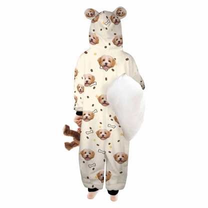 Custom #For 2-15Y-Custom Dag Face Children's Coral Fleece Comfortable And Warm Zipper Onesie Pajamas One Piece Sleepwear - YesCustom