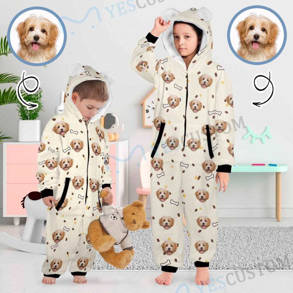 Custom #For 2-15Y-Custom Dag Face Children's Coral Fleece Comfortable And Warm Zipper Onesie Pajamas One Piece Sleepwear - YesCustom