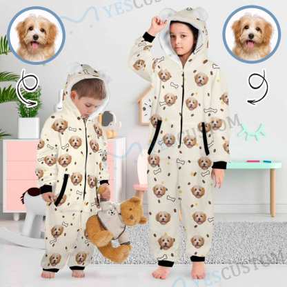 Custom #For 2-15Y-Custom Dag Face Children's Coral Fleece Comfortable And Warm Zipper Onesie Pajamas One Piece Sleepwear - YesCustom