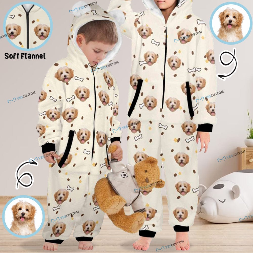 Custom #For 2-15Y-Custom Dag Face Children's Coral Fleece Comfortable And Warm Zipper Onesie Pajamas One Piece Sleepwear - YesCustom