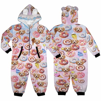Custom #For 2-15Y-Custom Face Donut Children's Coral Fleece Comfortable And Warm Zipper Onesie Pajamas One Piece Sleepwear - YesCustom
