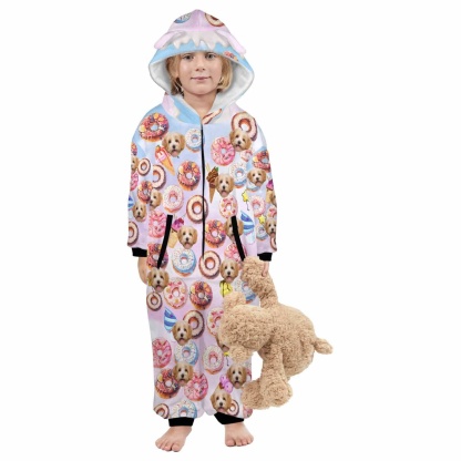Custom #For 2-15Y-Custom Face Donut Children's Coral Fleece Comfortable And Warm Zipper Onesie Pajamas One Piece Sleepwear - YesCustom