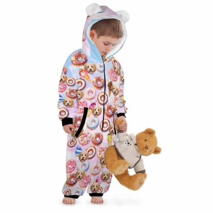 Custom #For 2-15Y-Custom Face Donut Children's Coral Fleece Comfortable And Warm Zipper Onesie Pajamas One Piece Sleepwear - YesCustom