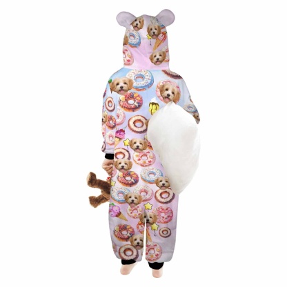 Custom #For 2-15Y-Custom Face Donut Children's Coral Fleece Comfortable And Warm Zipper Onesie Pajamas One Piece Sleepwear - YesCustom