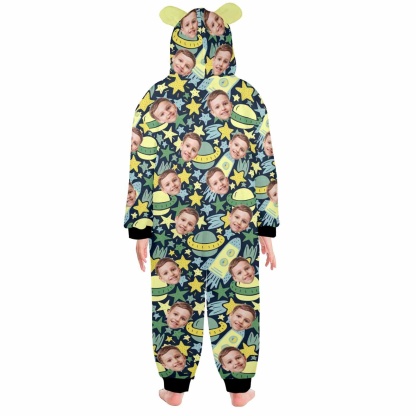 Custom #For 2-15Y-Custom Face Spaceship Children's Coral Fleece Comfortable And Warm Zipper Onesie Pajamas One Piece Sleepwear - YesCustom
