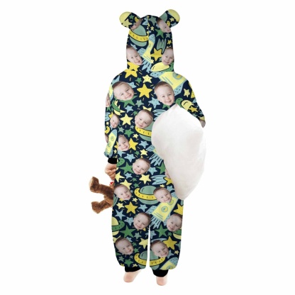 Custom #For 2-15Y-Custom Face Spaceship Children's Coral Fleece Comfortable And Warm Zipper Onesie Pajamas One Piece Sleepwear - YesCustom