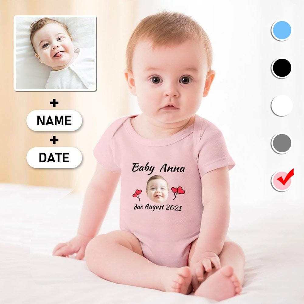 Custom #For 3M-2T Custom Face&Name&Date Cherub Bubble Romper Baby Jumpsuit Personalized Baby Romper Newborn Baby Bodysuit - YesCustom