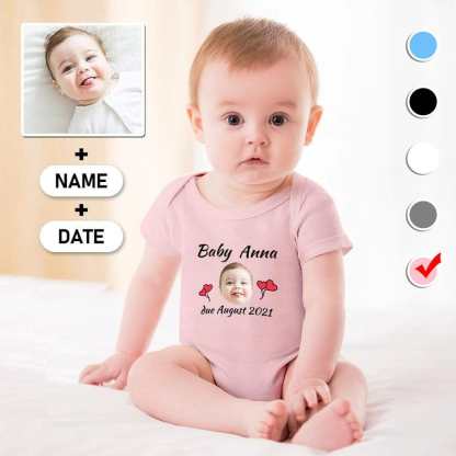Custom #For 3M-2T Custom Face&Name&Date Cherub Bubble Romper Baby Jumpsuit Personalized Baby Romper Newborn Baby Bodysuit - YesCustom