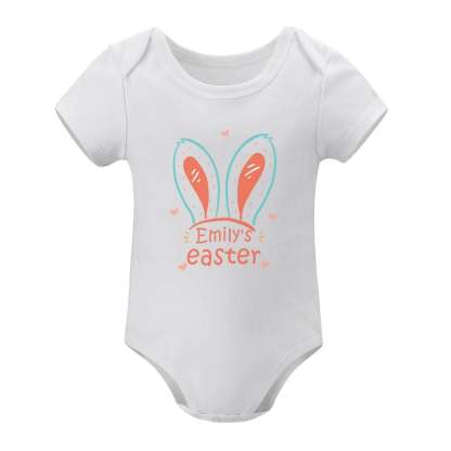 Custom #For 3M-2T Custom Name Rabbit Newborn Baby Bodysuit Girls Boys Baby Jumpsuit Personalized Summer Bubble Romper - YesCustom