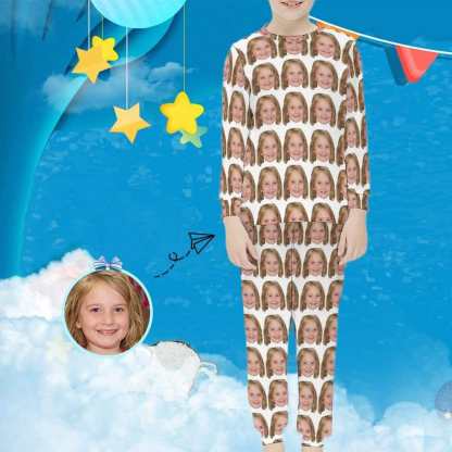 Custom #For 6-12Y Custom Face Seamless Pajamas White Nightwear Personalized Kids Long Sleeve Pajama Set - YesCustom