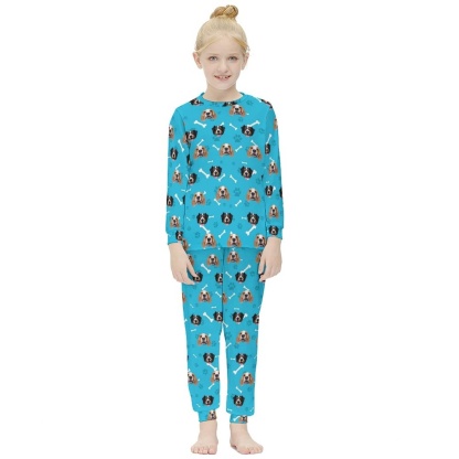 Custom #For 6-12Y Custom Pets Face Pajamas Little Bone Sleepwear Personalized Kids Long Sleeve Pajama Set - YesCustom