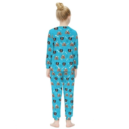 Custom #For 6-12Y Custom Pets Face Pajamas Little Bone Sleepwear Personalized Kids Long Sleeve Pajama Set - YesCustom