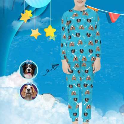Custom #For 6-12Y Custom Pets Face Pajamas Little Bone Sleepwear Personalized Kids Long Sleeve Pajama Set - YesCustom