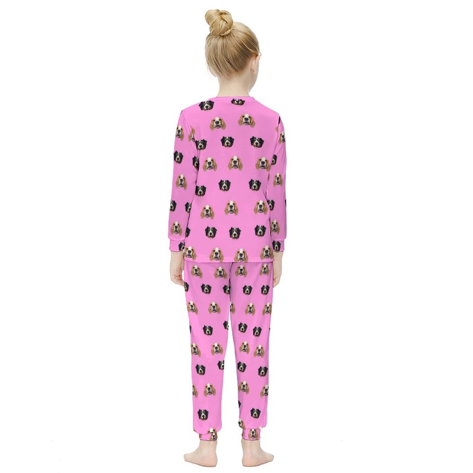 Custom #For 6-12Y Custom Pets Face Pajamas Pink Sleepwear Personalized Kids Long Sleeve Pajama Set - YesCustom