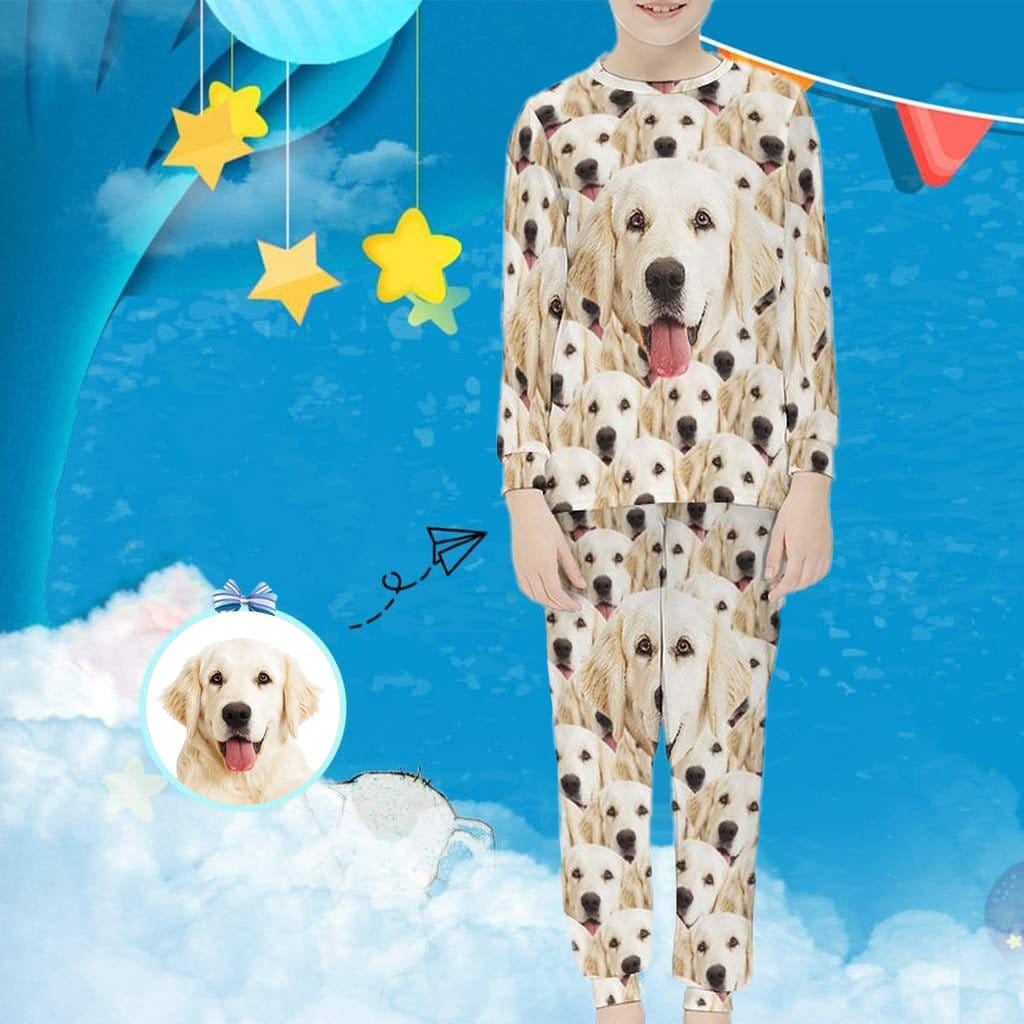 Custom #For 6-12Y Custom Pet's Face Seamless Sleepwear Pjs Personalized Kids Long Sleeve Pajamas Set - YesCustom
