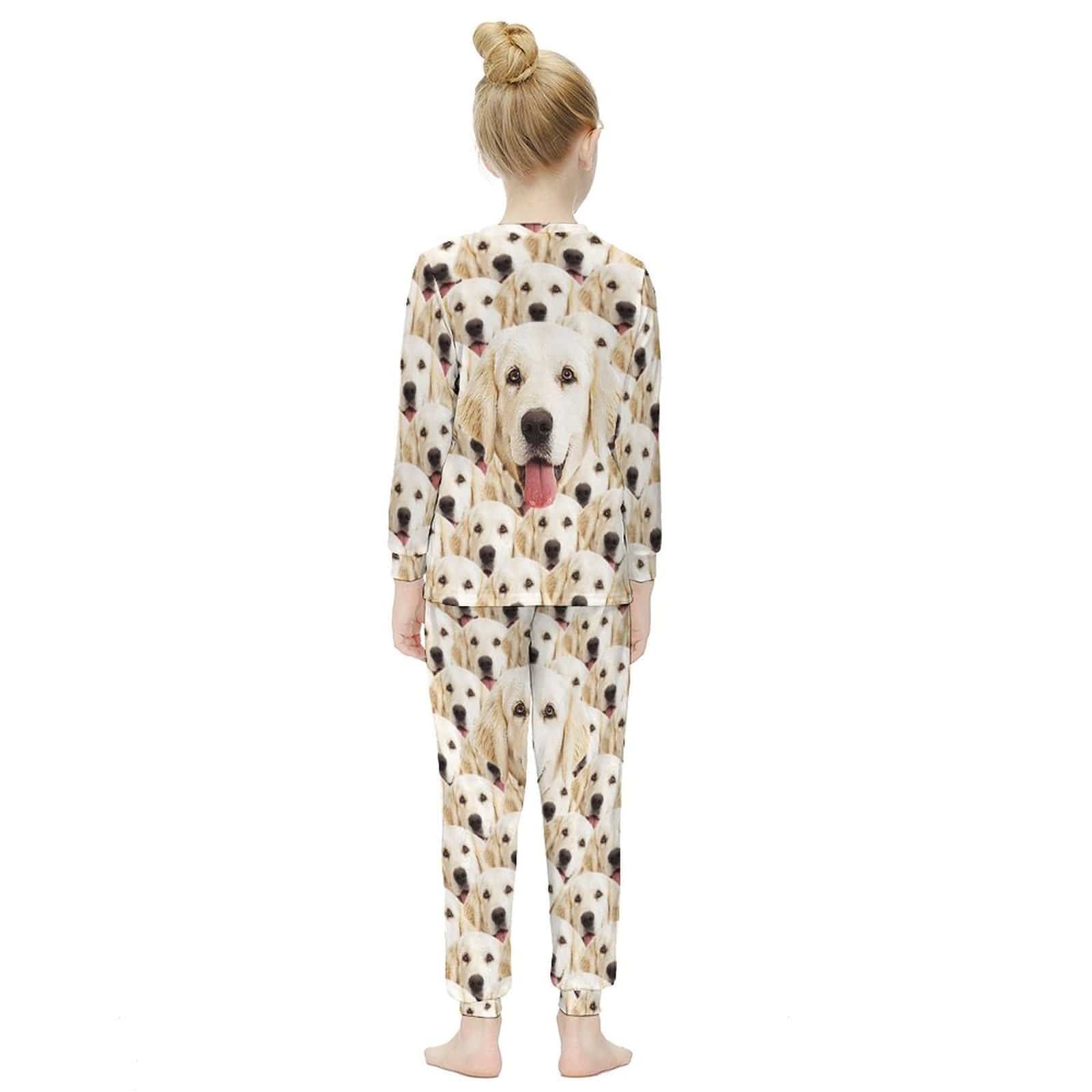 Custom #For 6-12Y Custom Pet's Face Seamless Sleepwear Pjs Personalized Kids Long Sleeve Pajamas Set - YesCustom